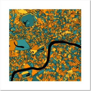 London Map Pattern in Orange & Teal Posters and Art